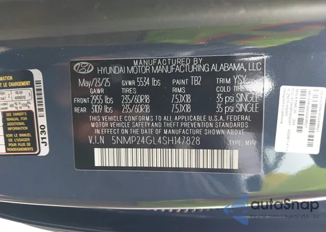 2025 Hyundai Santa Fe Sel z USA, uszkodzony, nr VIN 5NMP24GL4SH147828